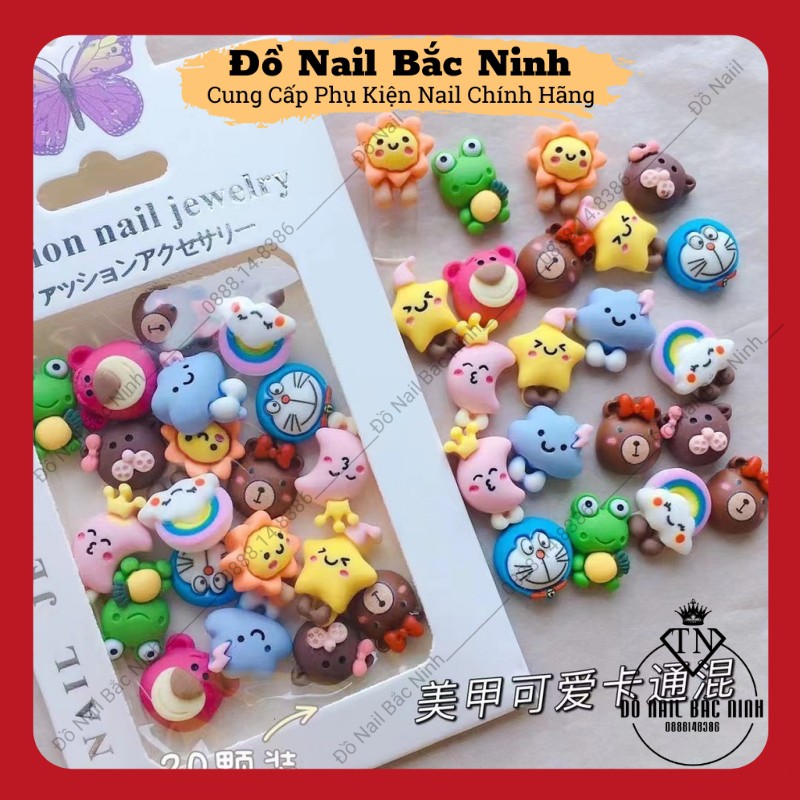 Set Charm Gấu Thạch, Charm Hoạt Hình Trang Trí Nail Mix Màu Dễ Thương