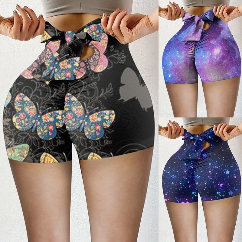 Xiangbao Quần Short Tập Gym / Yoga Lưng Cao Nhuộm Màu Thời Trang Cho Nữ