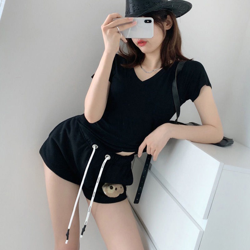 Quần Short Lưng Cao In Hình Gấu Hoạt Hình Dễ Thương Phong Cách Hàn Quốc Cho Nữ
