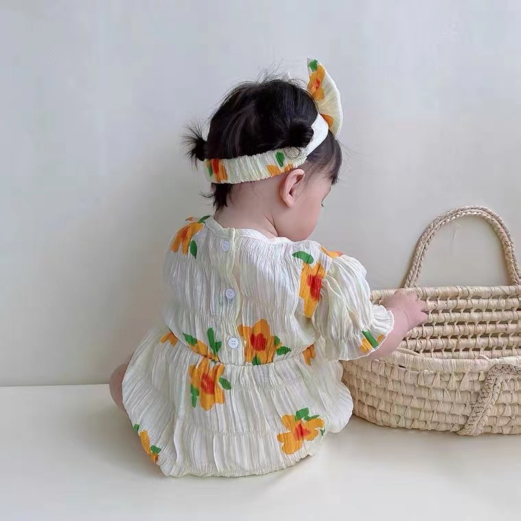 Áo Liền Quần Bằng Cotton Tay Ngắn Họa Tiết Hoa Phong Cách Phương Tây Thời Trang Mùa Hè 2023 Cho Bé Gái