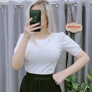 Áo thun cổ tròn tay bồng kèm phụ kiện