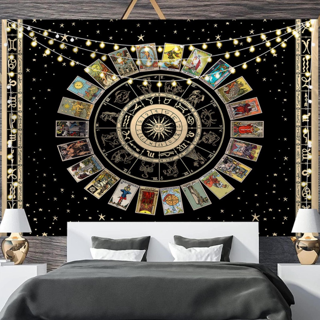 Tấm Thảm Treo Tường Trang Trí In Hình Bài Tarot Hoàng Đạo Sáng Tạo Cổ Điển
