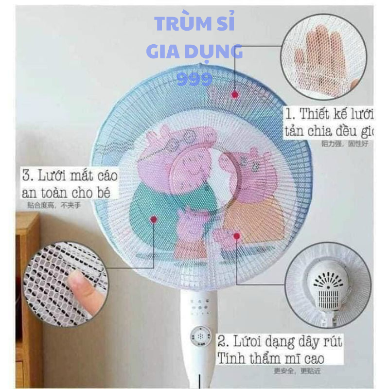 lưới bọc quạt 3d họa tiết có dây rút ở sau, Lưới bọc quạt chống kẹp tay an toàn cho bé có dây rút vô cùng tiện lợi