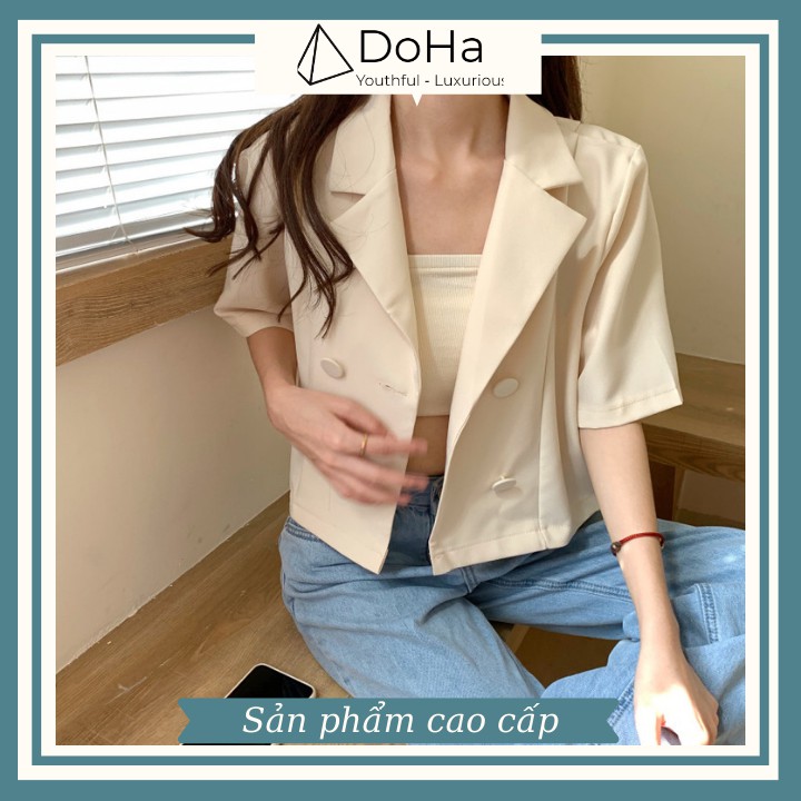 Áo Blazer Nữ Ngắn Tay [CAO CẤP] Dáng Ngắn Phối 2 Nút Mẫu Mới Áo Vest Nữ Khoác Ngoài DOHA STORE | BigBuy360 - bigbuy360.vn