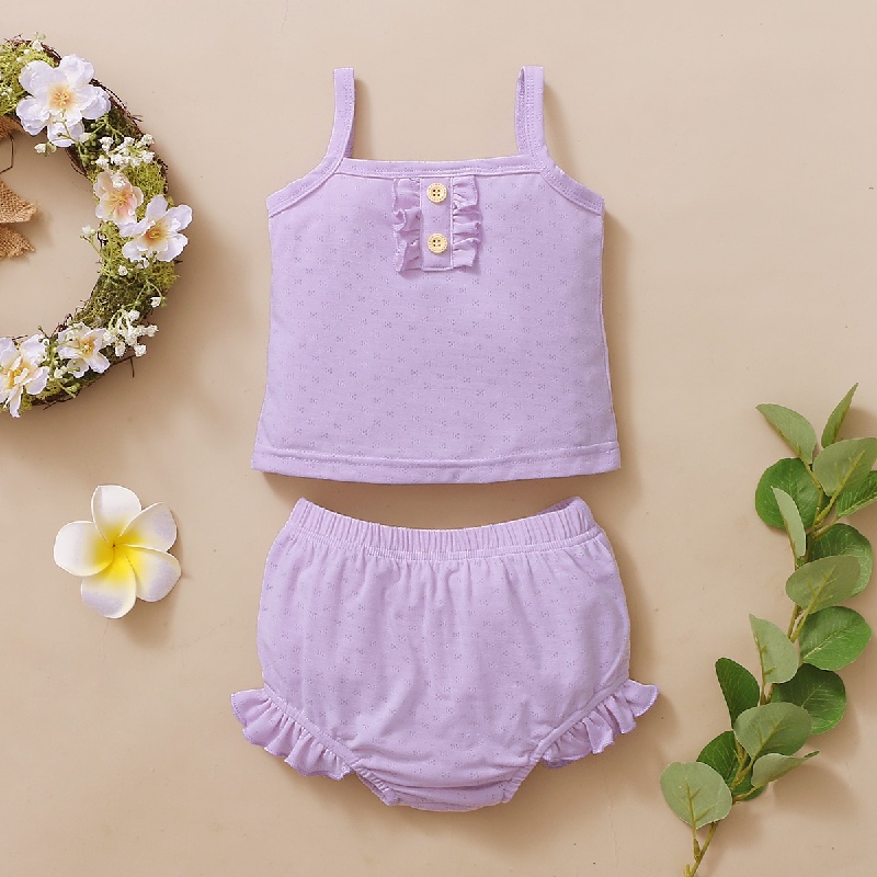 Bộ đồ 2 mảnh MIKRDOO gồm áo dây và quần short cotton màu trơn cho bé gái sơ sinh
