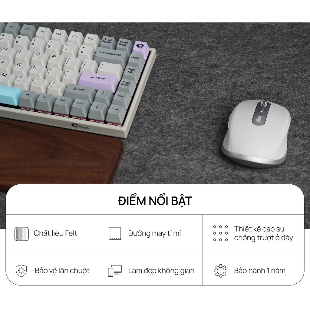 Miếng Pad Chuột HyperWork Bằng Vải Nỉ - Màu xám