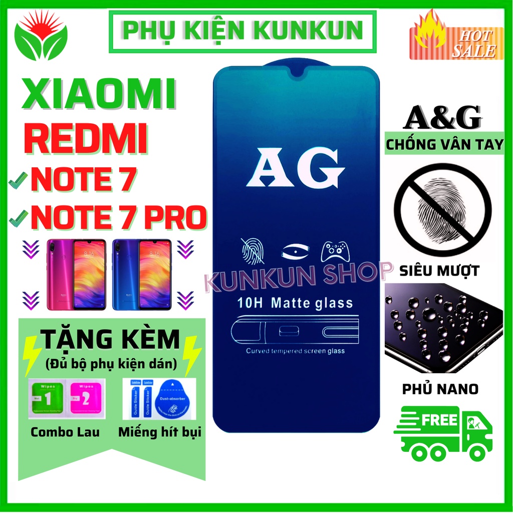 [AG Chống vân tay] Kính Cường Lực Xiaomi Redmi Note 7/ Note 7 Pro- Full màn hình -Nhám chống mồ hôi tay - Vuốt siêu mượt