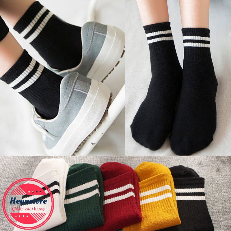 [ Bán Combo 2 Tất unisex ] Tất Vớ Nam Nữ Đẹp Ulzzang Hàn Quốc, Tất 2 vạch Cổ Cao và Tất Gấu Cổ Thấp