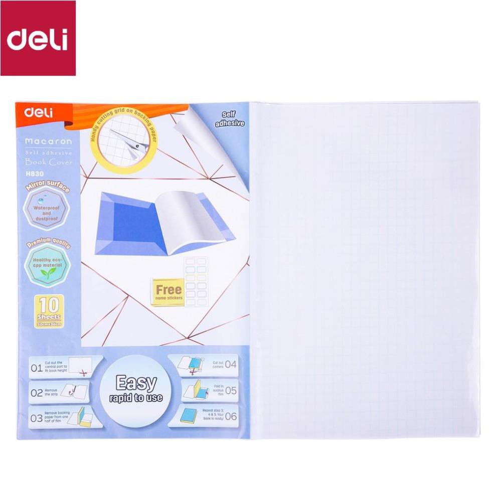 Decal bọc vở trong suốt Deli - 10 chiếc - Phù hợp với nhiều loại sách vở - EH830 [Deli]