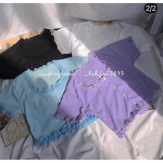 Áo croptop nút viền ren ❤ Ảnh thật
