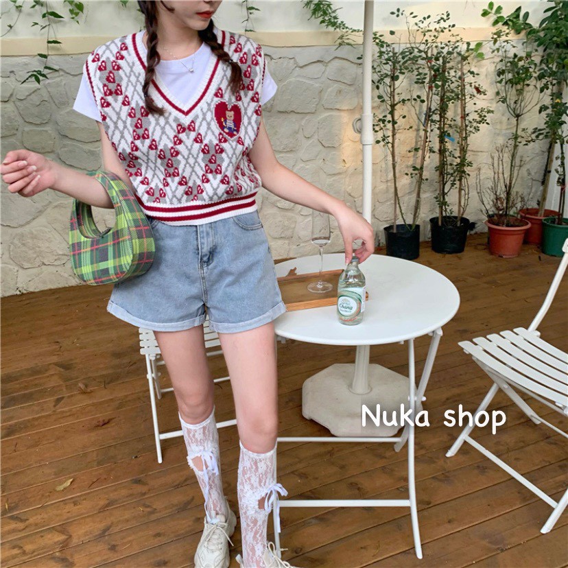Gile len cổ tim viền màu hình gấu thêu Ulzzang style  Hàng Quảng Châu