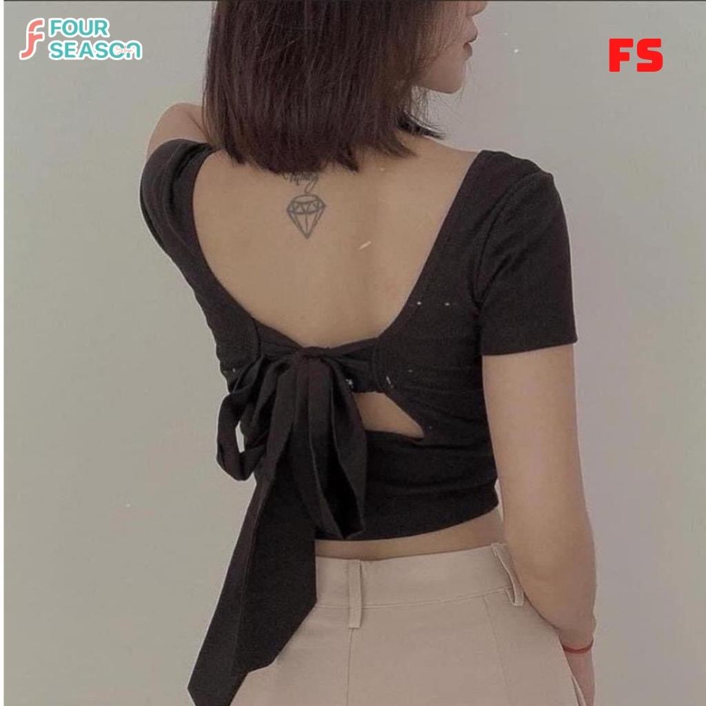 Áo croptop cổ vuông buộc nơ sau lưng ACT02 4S ôm body áo thun nữ mềm mịn chất lượng