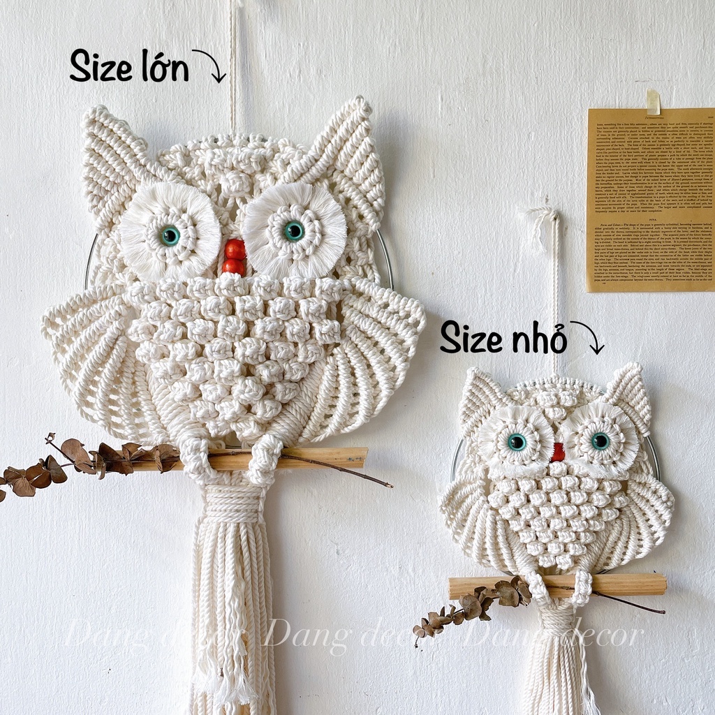 Cặp cú macrame lớn và nhỏ treo tường xinh xắn phụ kiện trang trí nhà cửa