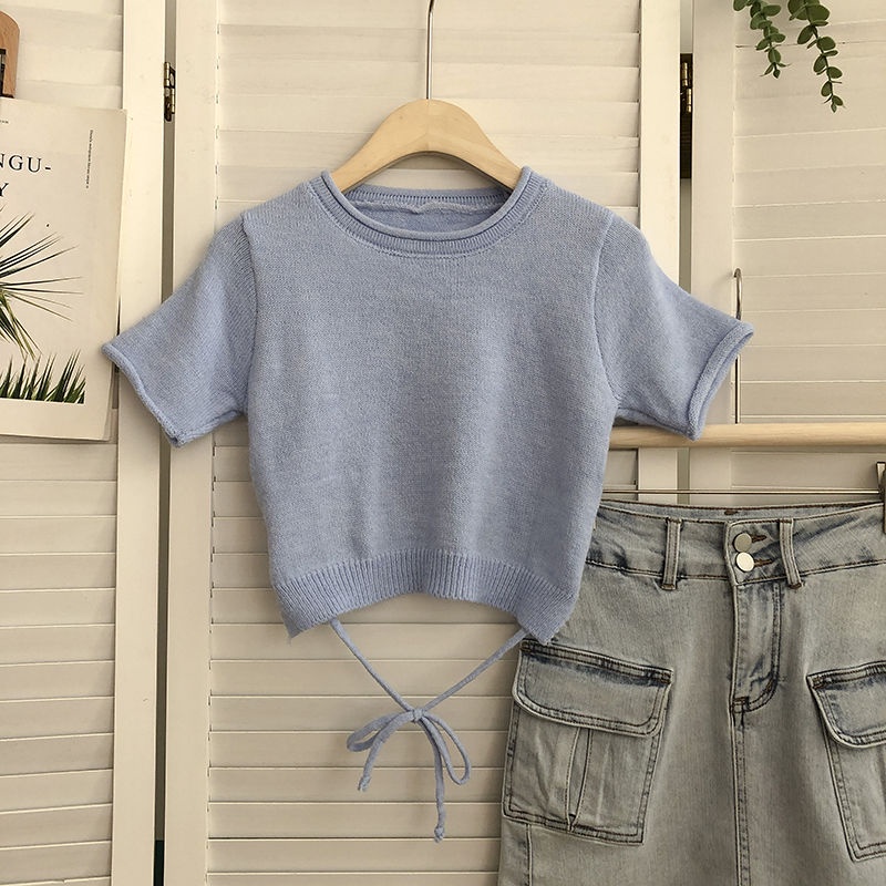 Áo Dệt Kim Dáng Ngắn Hở Eo Thời Trang Mùa Hè Quyến Rũ Cho Nữ