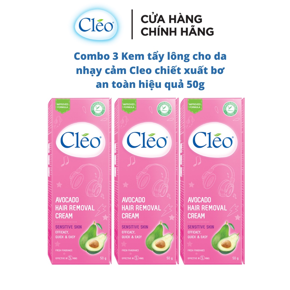 Combo 3 hộp Kem tẩy lông cho da nhạy cảm Cléo Avocado Hair Removal Cream Sensitive Skin 50g/ hộp chiết xuất bơ