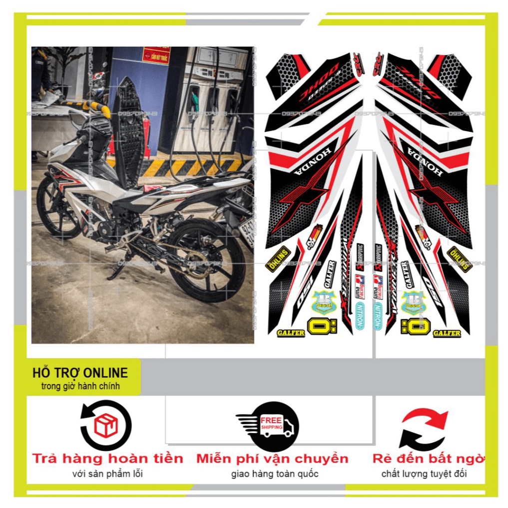 TEM XE WINNER X TỔ ONG DÁN XE TRẮNG HOẶC BẠC IN DECAL TRONG -- SHIN DECAL 2