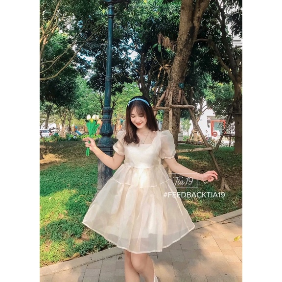 Váy babydoll voan dáng xoè Tia19. Đầm công chúa voan kính ulzzang