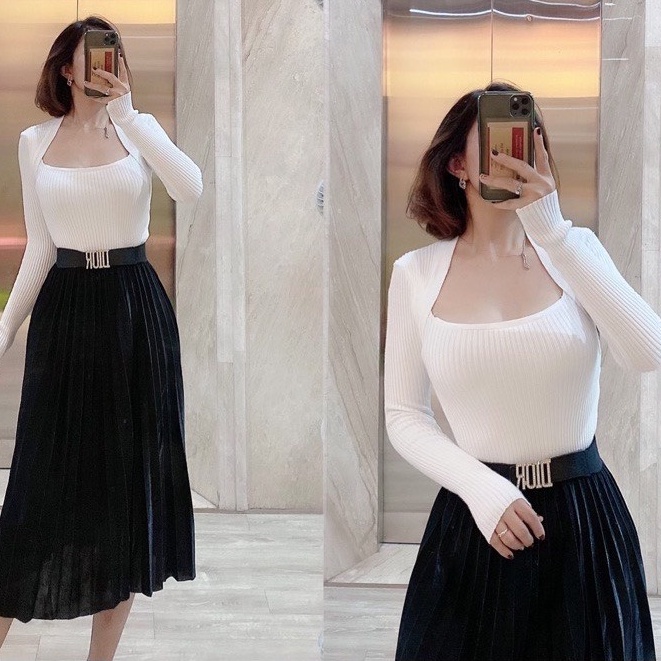 [Mã 11FASHIONSALE1 giảm 10K đơn 50K] Áo thun nữ tay dài cổ vuông - len gân mềm, co giản tốt | BigBuy360 - bigbuy360.vn