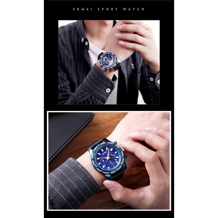 Đồng Hồ Nam Dây Da Cao Cấp SKMEI 9189 Chạy 6 Kim , Chống Nước tuyệt đối