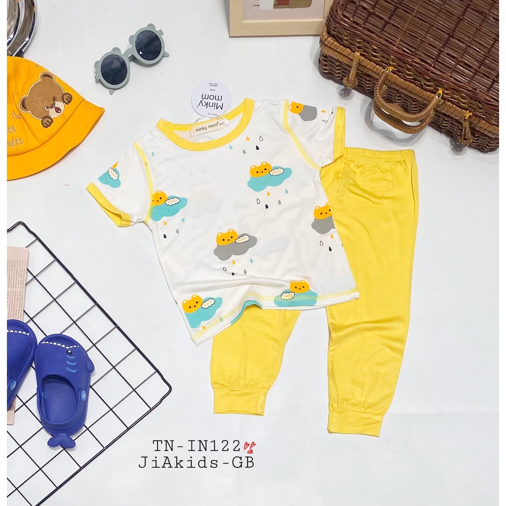 Bộ Tay Ngắn Quần Dài THUN LẠNH MINKY MOM In Thân Áo Trắng Quần Màu Cho Bé TN-IN122