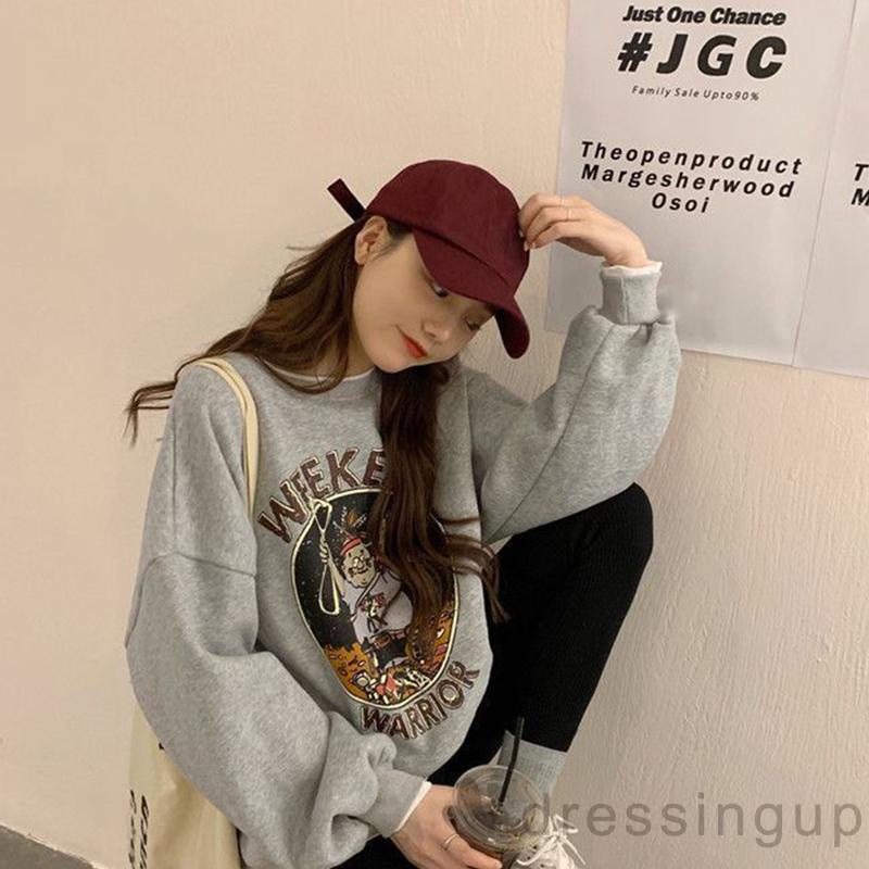 Áo thun tay dài cổ tròn dáng rộng in chữ thời trang mùa thu cho nữ