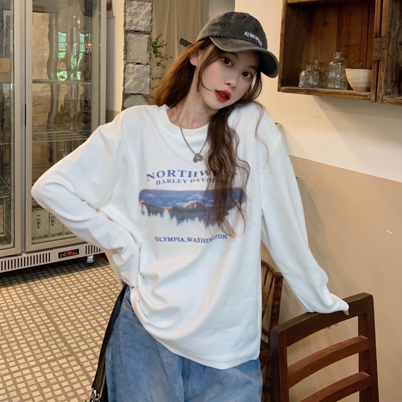ZHELIHANGFEI Áo Thun Nữ Tay Dài In Chữ Thời Trang Trẻ Trung