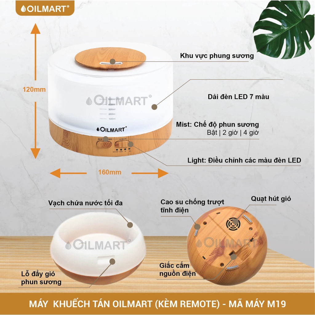 Máy Khuếch Tán Tinh Dầu Trụ Sữa - 12W 500ml TL12 (Kèm Điều Khiển)