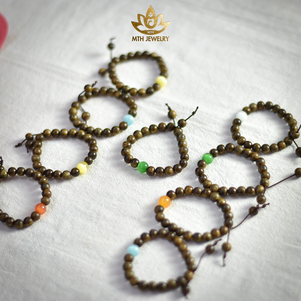 Vòng Tay Trầm Hương Cho BÉ Mix Charm Đá Màu Theo Mệnh Size 6/7/8mm | MTH JEWELRY