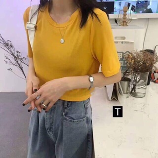Áo Croptop crt trơn cổ tròn basic