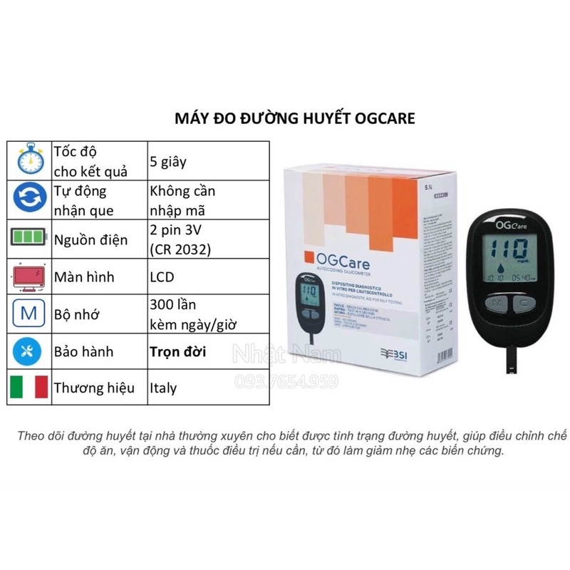 [TẶNG 25 TEST THỬ + 100 KIM LẤY MÁU] Máy đường huyết OGCARE CHÍNH HÃNG