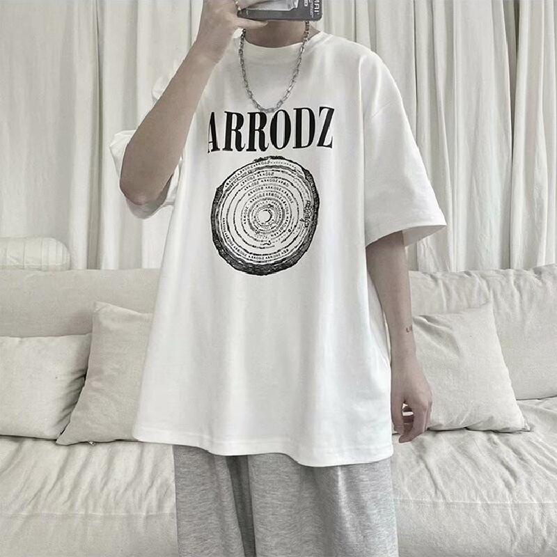 Áo thun tay ngắn dáng rộng in chữ phong cách Hàn Quốc thời trang cho nam size M-5XL