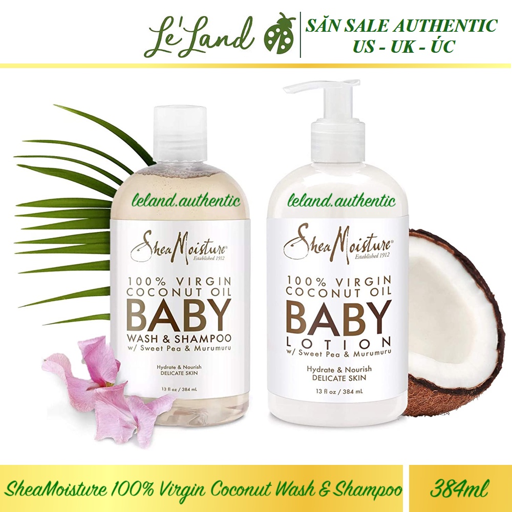 Bill US - Sữa tắm gội 2in1 cho baby SheaMoisture Shea Moisture 100% Virgin Coconut Wash &amp; Shampoo 384ml - da mong manh