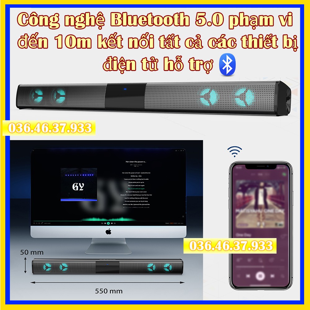 Loa Bluetooth không dây bass mạnh Soundbar âm thanh HIFI kèm Remote công suất lớn 20W Pin 2000mA nghe 4 tới 6 tiếng