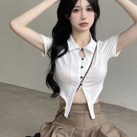 COZOK Áo polo Tay Ngắn Có Cổ Khoét Eo