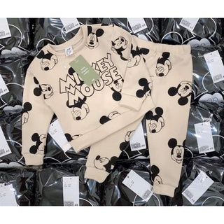 Set 2 bộ nỉ bông mickey đen - be