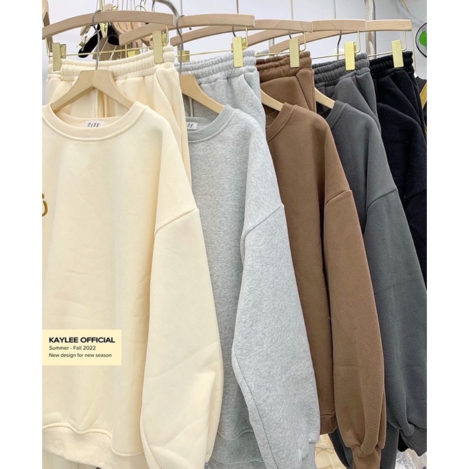 Set bộ nỉ trơn thêu chữ siêu dày xịn kèm ảnh thật Kaylee