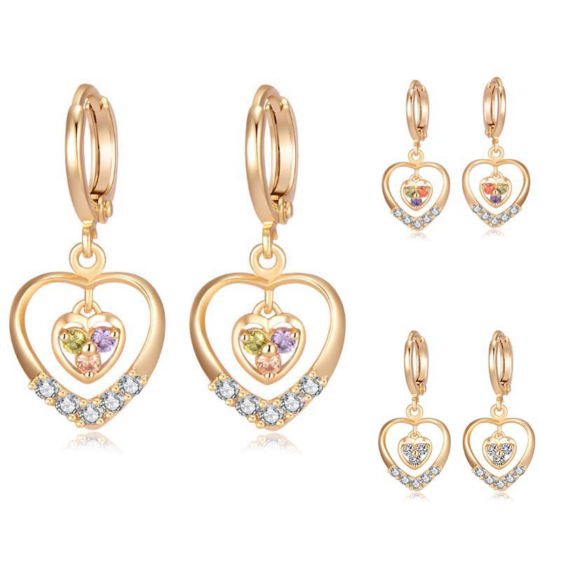 Khuyên tai hình trái tim đính đá nhiều màu sắc thời trang dành cho nữ