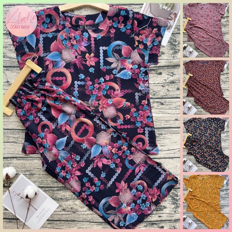 Bộ tole nhung loại 1 dành cho bà và mẹ, 55-75 ký, Quần lửng ống rộng áo cổ tròn có tay, Khả nhi dobo shop