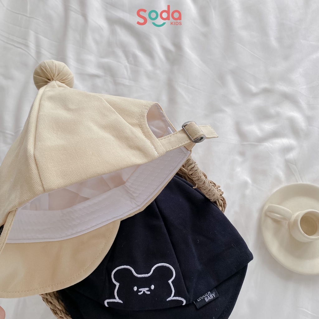 Mũ lưỡi mềm thêu gấu chóp tròn dành cho bé trai và bé gái 9m-2y