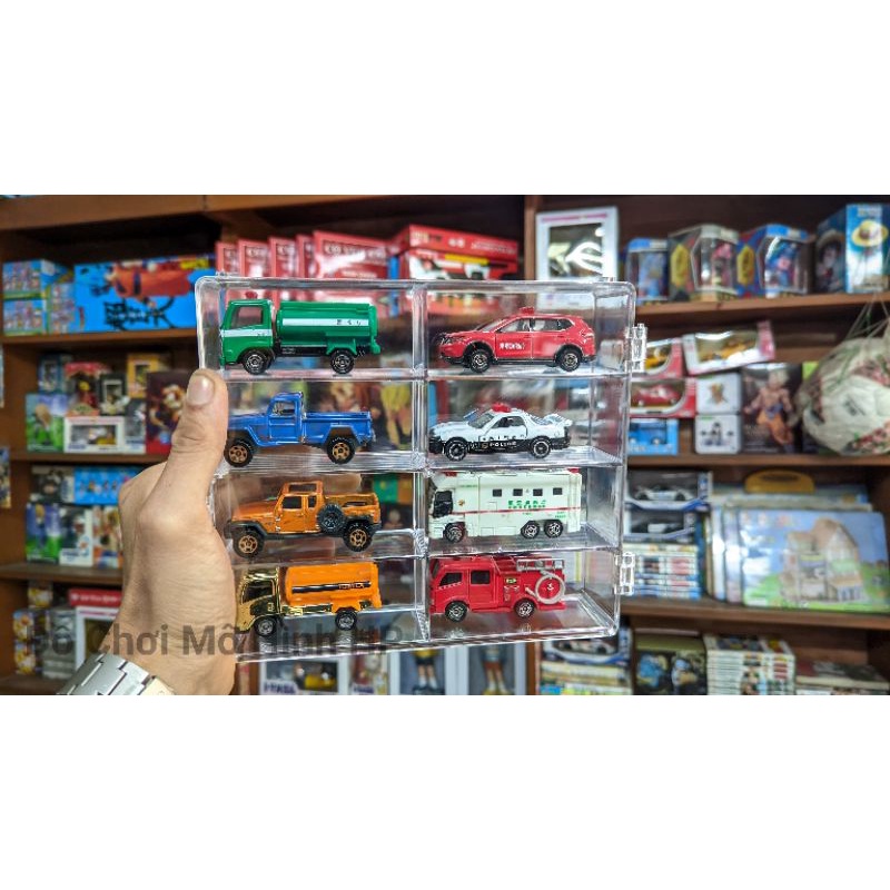 Hộp mica đựng xe mô hình 1:64, mở nắp chống bụi trưng bày