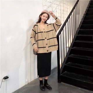 Cardigan Len Kẻ Korea