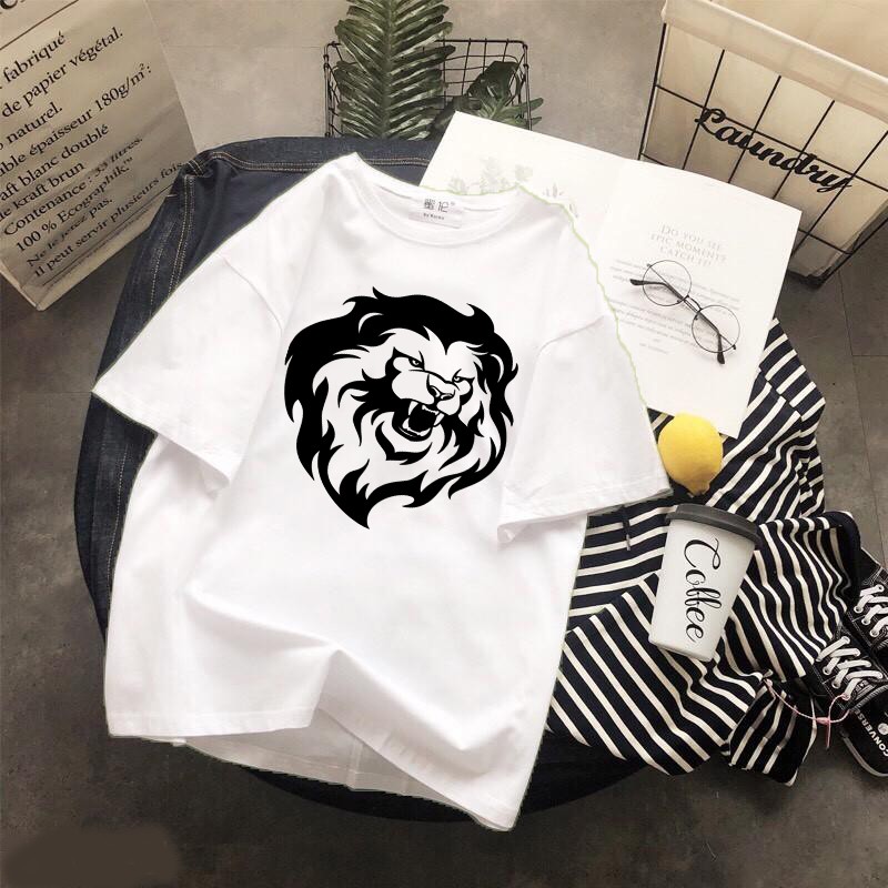 Áo thun Cotton Unisex - Hổ - Sư tử - Phong Cách - Logo sư tử màu đen