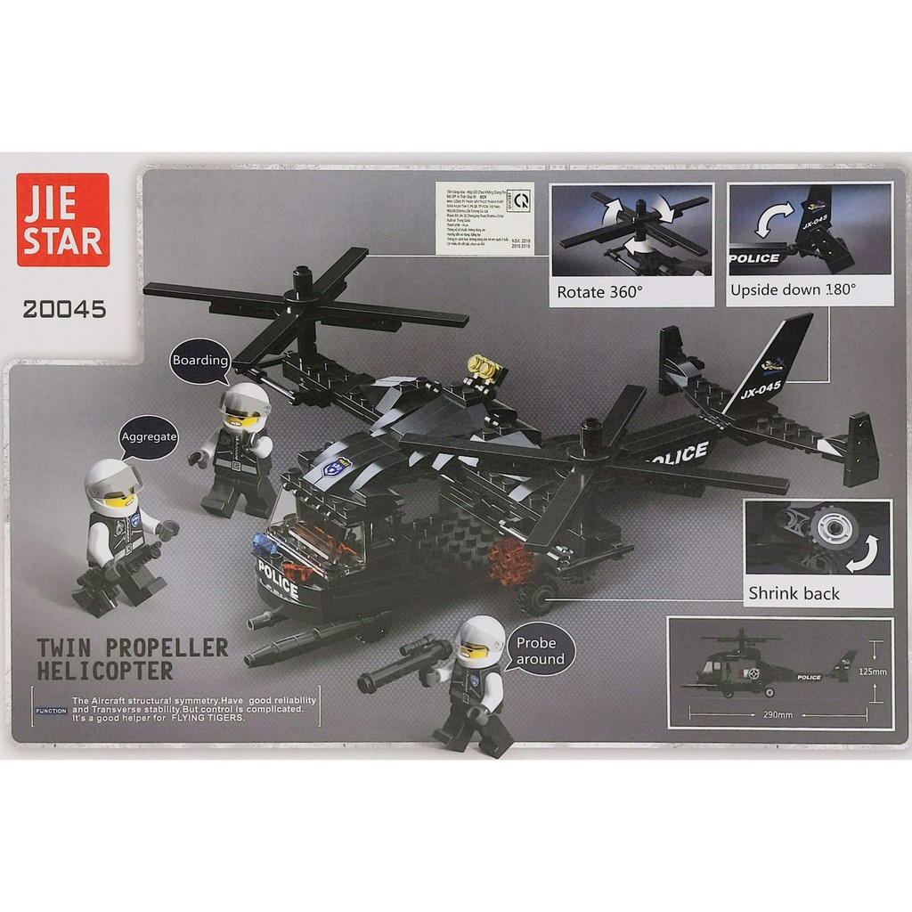 LEGO xếp hình cảnh sát Flying Tiger 366 miếng - Lắp ráp mô hình máy bay trực thăng cảnh sát đặc nhiệm