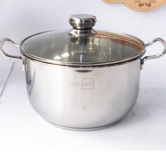 Nồi luộc gà FiveStar inox 430 nắp kính, tặng 2 muỗng canh (26cm / 28cm / 30cm / 32cm), 3 đáy dùng bếp từ, hồng ngoại,gas