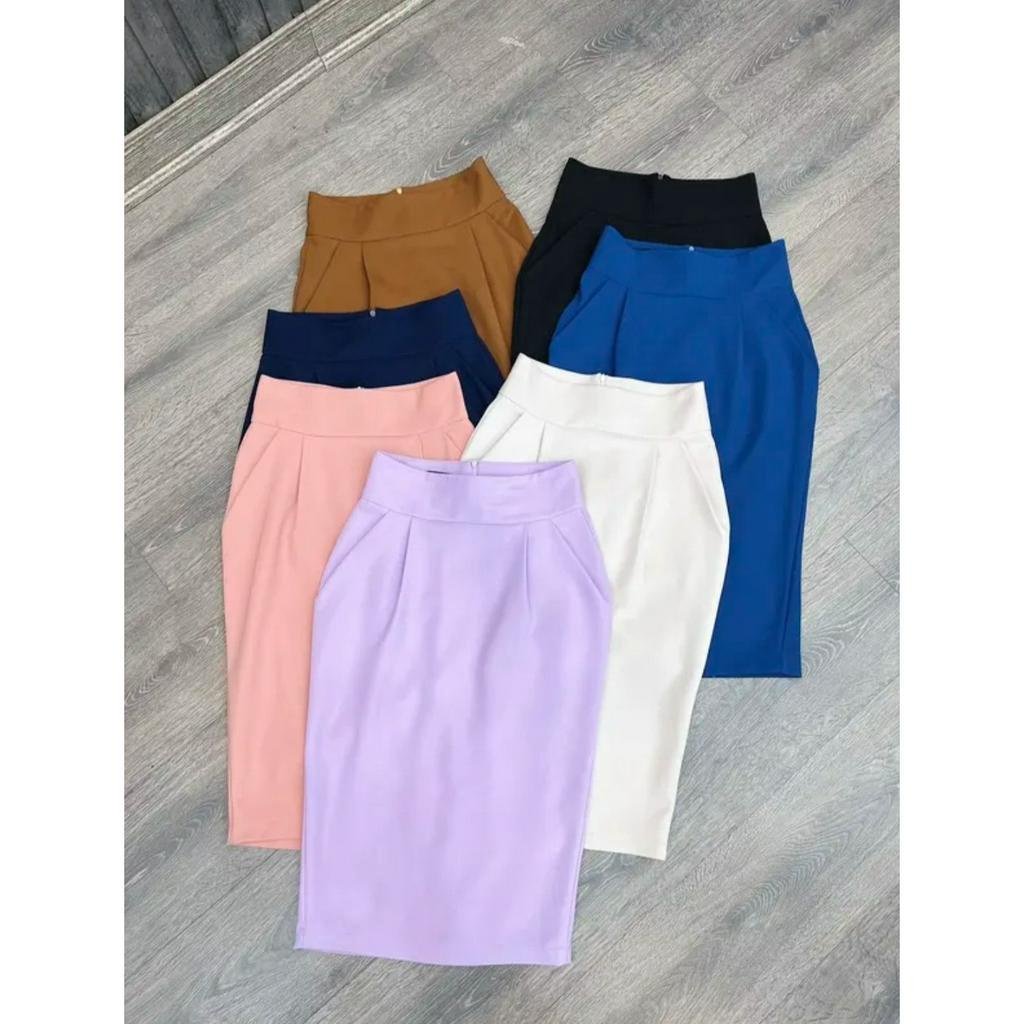 Chân Váy Bút Chì Dáng Dài 65cm 2 lớp có túi chéo hai bên dạng bomber che bụng dưới