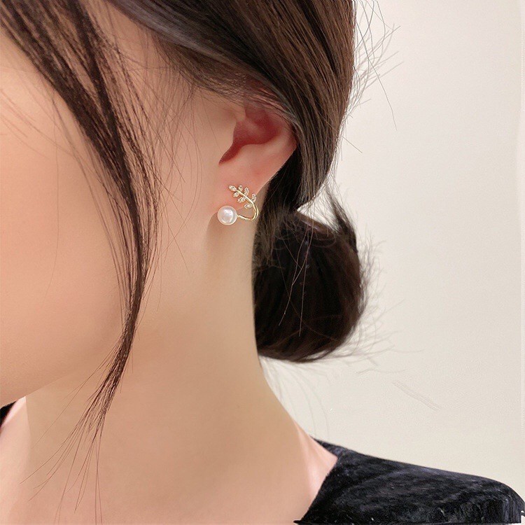 Bông Tai Ngọc Trai Mini Hình Lá Dễ Thương Phong Cách Hàn Quốc Cho Nữ