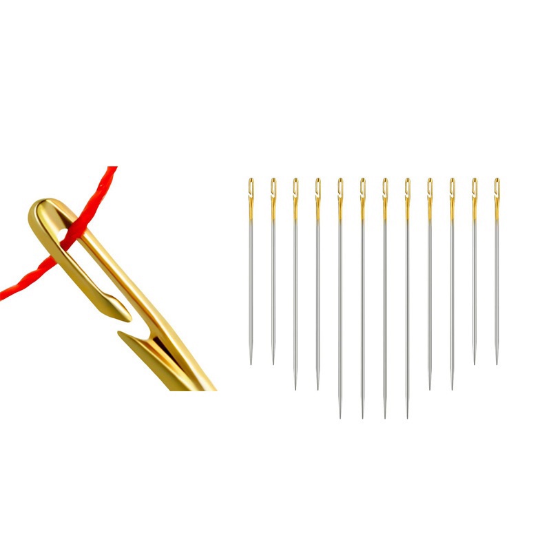 12pcs Self-Threading Sewing Needles Stainless Steel Quick Automatic Threading Needle Stitching Pins DIY Punch Needle Threader needle Threader Tool YUE