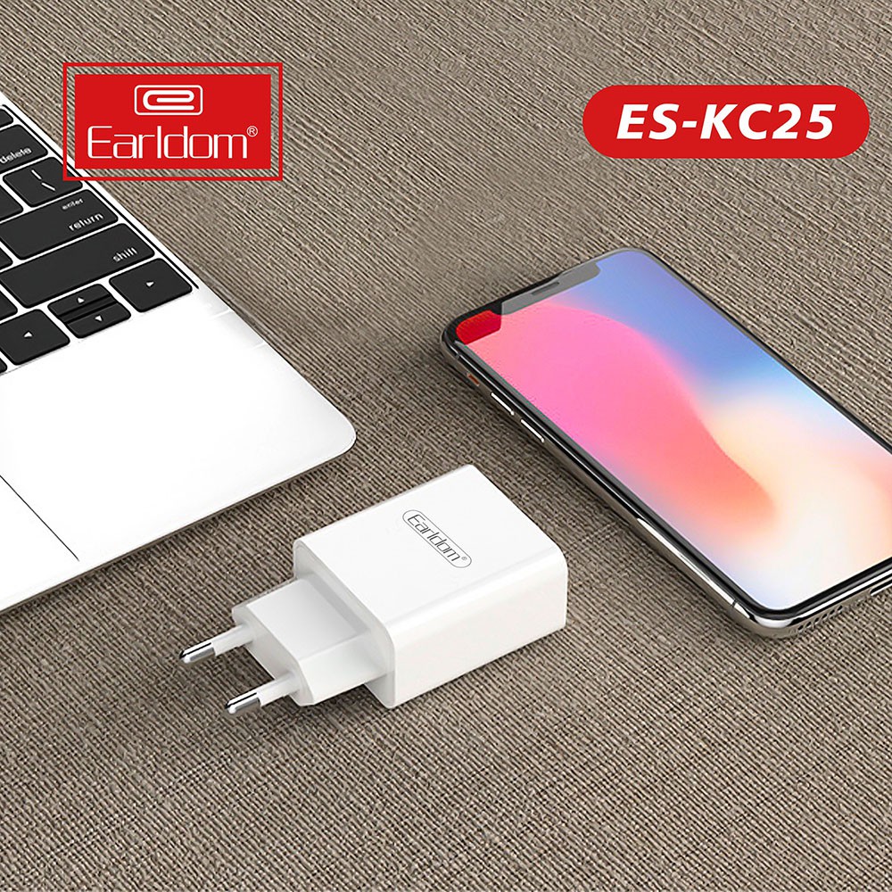 Bộ sạc nhanh 18W Earldom KC25, công nghệ sạc siêu nhanh QC3.0, 2 cổng USB, dùng cho Iphone/Samsung/Oppo/Xiaomi