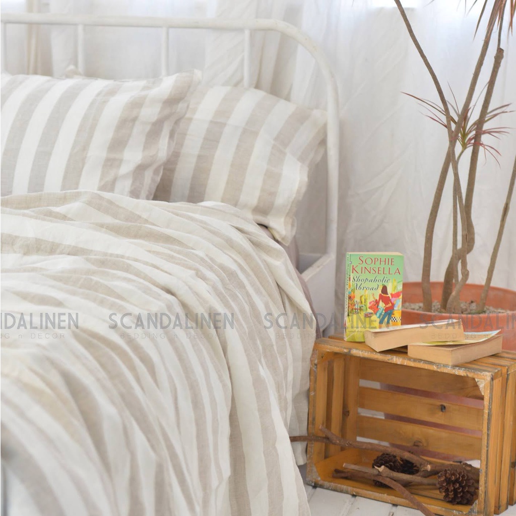 Bộ Chăn Ga Gối Linen Pháp Be Sọc Nhuộm Sợi - Flax Striped 57