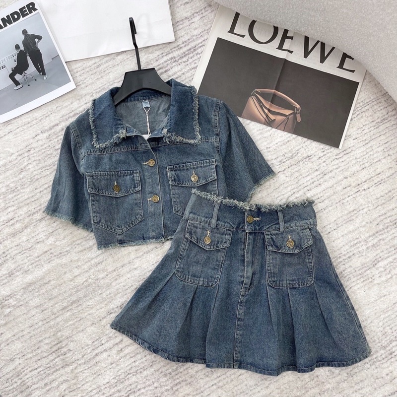 Set áo jean + chân váy xoè hàng QCL1